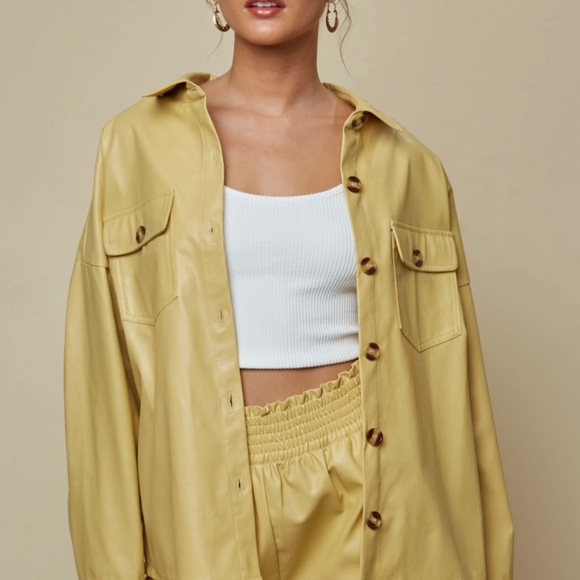 Yellow PU Leather Jacket Vegan NWT - Picture 2 of 9